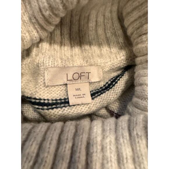 Loft Womens Striped Turtleneck Poncho Sweater Beige Multicolor M/L0 - Picture 4 of 7